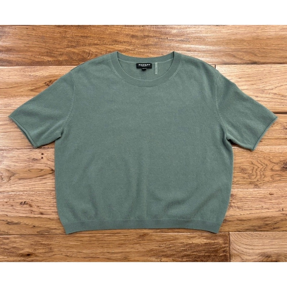 Repeat 100% Cashmere Oversized Green Sweater Short Sleeve Women's Size 36/XS